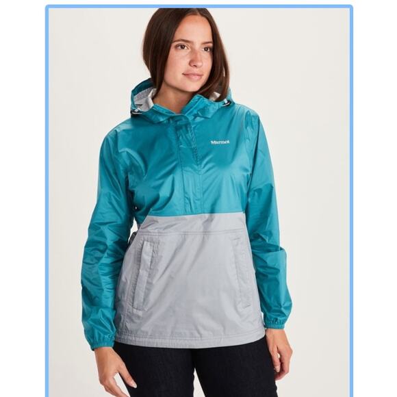 Marmot PreCip Eco Hooded Anorak Waterproof Packable Pullover Jacket Womens Large - Picture 1 of 4